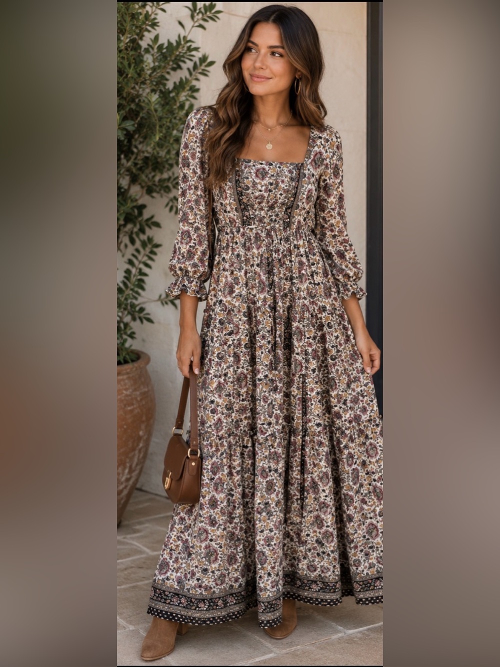 Boho Floral Maxi Dress - Multicolor
